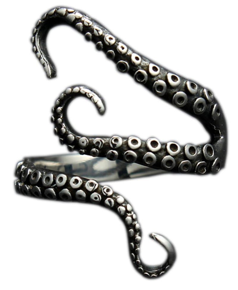 AZYOUNG 316L Stainless Steel Pirate Octopus Ring Tentacles Black S-shaped One Size Opening Ring - Image 1